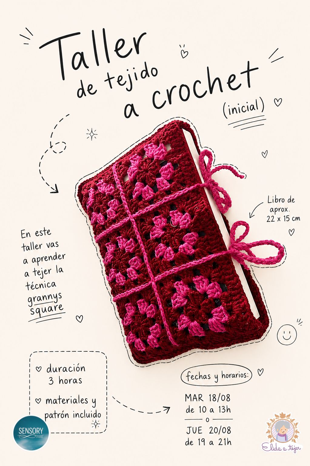 Funda para libro tejida a crochet